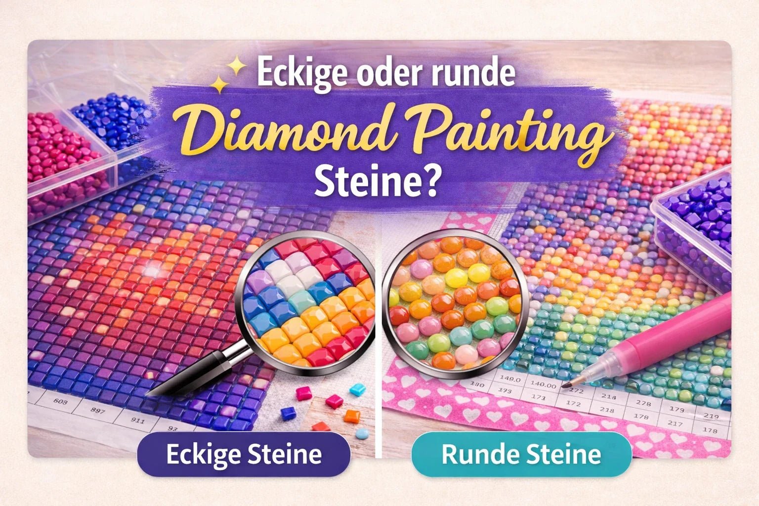 Eckige oder runde Diamond Painting Steine? - Kreativsein.shop