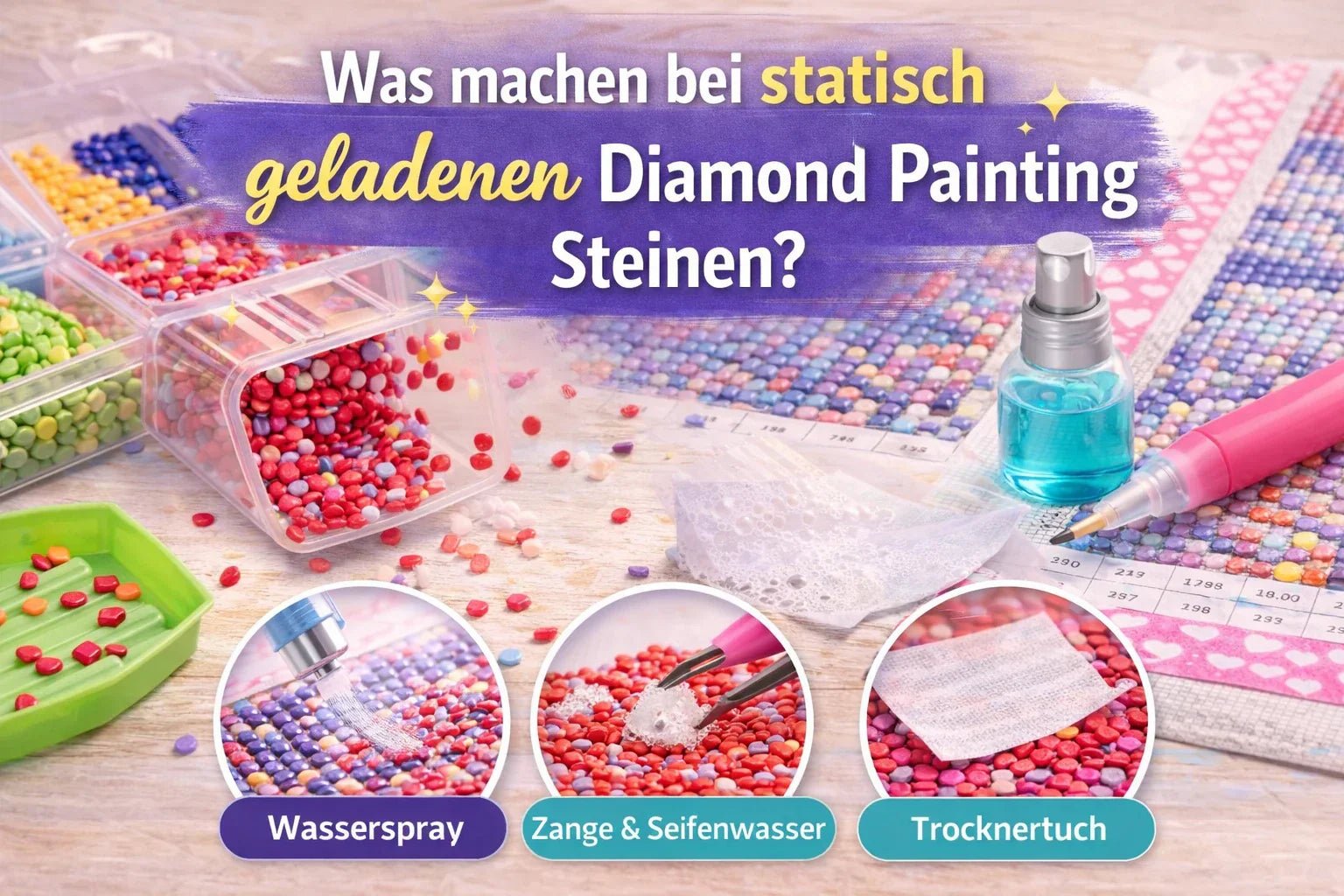 Was machen bei statisch geladenen Diamond Painting Steinen? - Kreativsein.shop