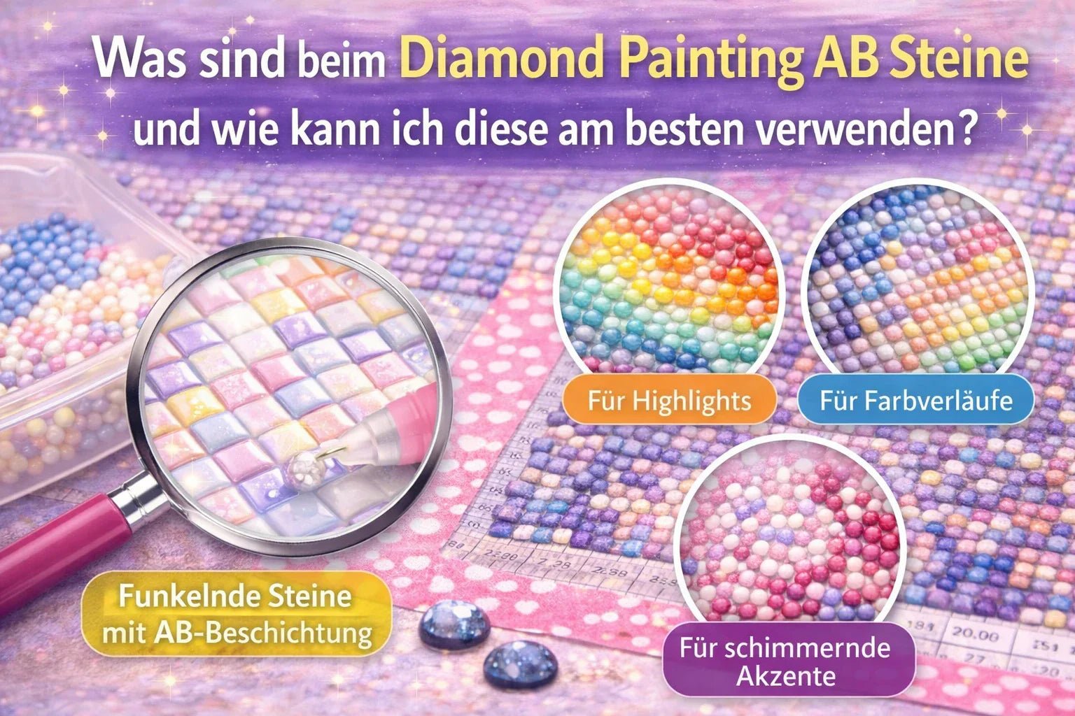 Was sind beim Diamond Painting AB Steine und wie kann ich diese am besten verwenden? - Kreativsein.shop