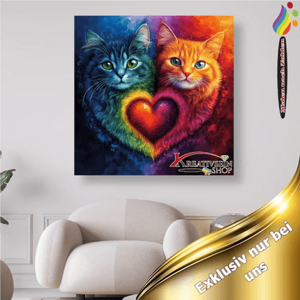 2 Katzen mit Herz - Malen nach Zahlen - Kreativsein.shop
