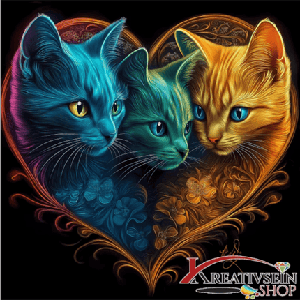 3 bunten Katzen im Herz - Malen nach Zahlen - Kreativsein.shop