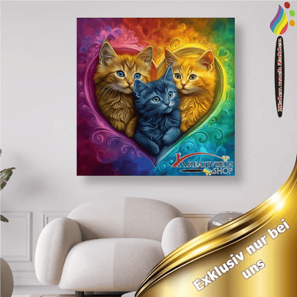3 Kätzchen im Herz - Malen nach Zahlen - Kreativsein.shop