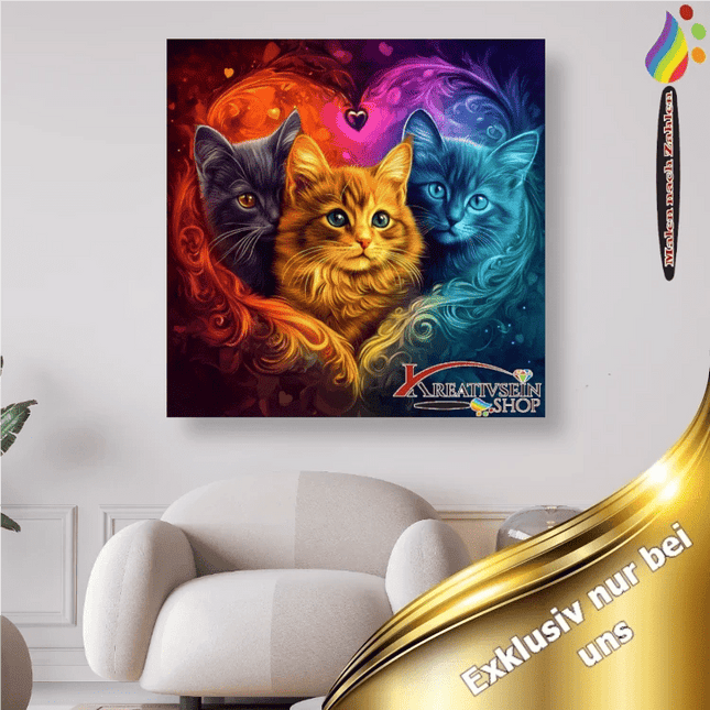 3 Kätzchen mit Herzen - Malen nach Zahlen - Kreativsein.shop