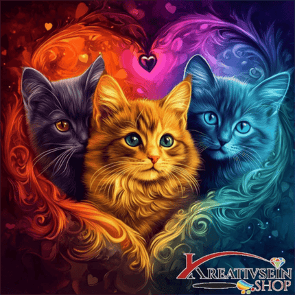 3 Kätzchen mit Herzen - Malen nach Zahlen - Kreativsein.shop