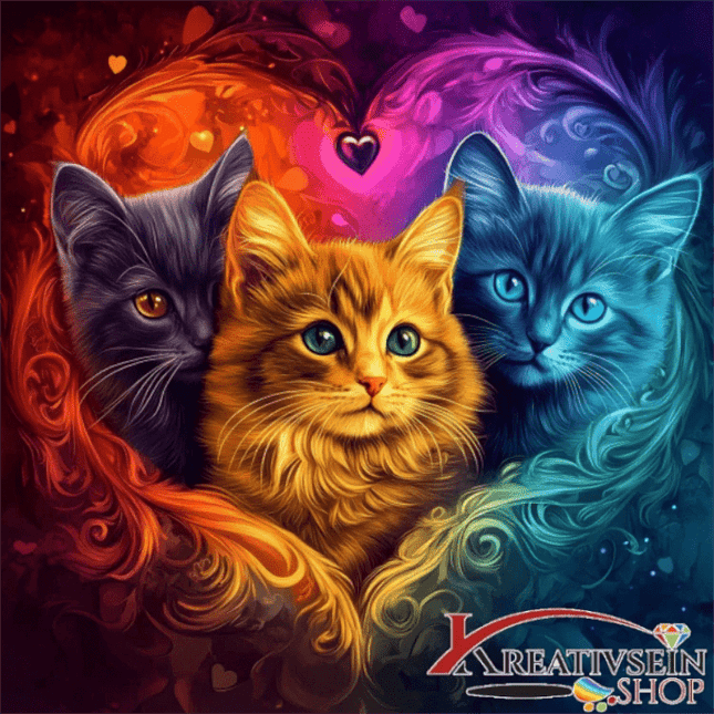 3 Kätzchen mit Herzen - Malen nach Zahlen - Kreativsein.shop