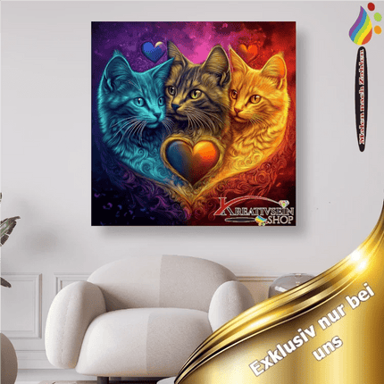 3 Katzen als Herz - Malen nach Zahlen - Kreativsein.shop