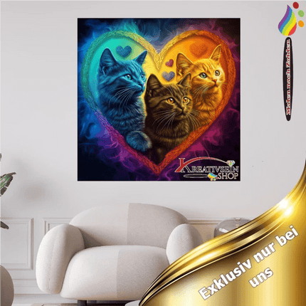 3 Katzen im bunten Herz - Malen nach Zahlen - Kreativsein.shop