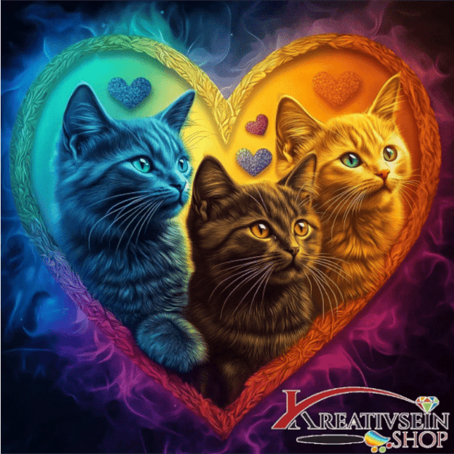 3 Katzen im bunten Herz - Malen nach Zahlen - Kreativsein.shop