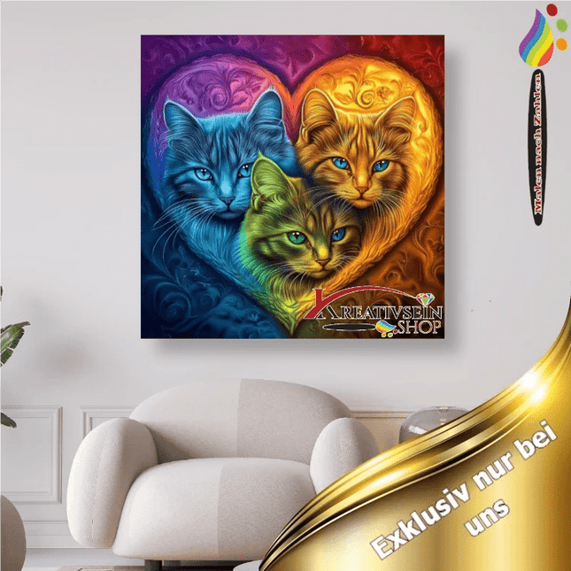 3 Katzen im Herz - Malen nach Zahlen - Kreativsein.shop
