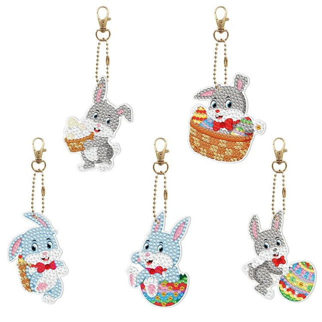 5 x lustige Osterhasen Schlüsselanhänger - Diamond Painting - Kreativsein.shop