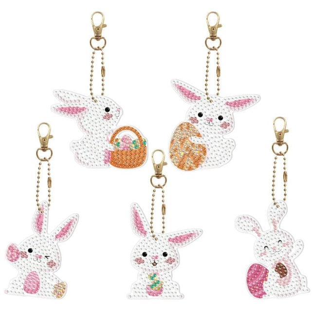 5 x weisser Osterhase Schlüsselanhänger - Diamond Painting - Kreativsein.shop