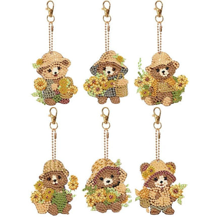 6 x Bärchen mit Blumen Schlüsselanhänger - Diamond Painting - Kreativsein.shop