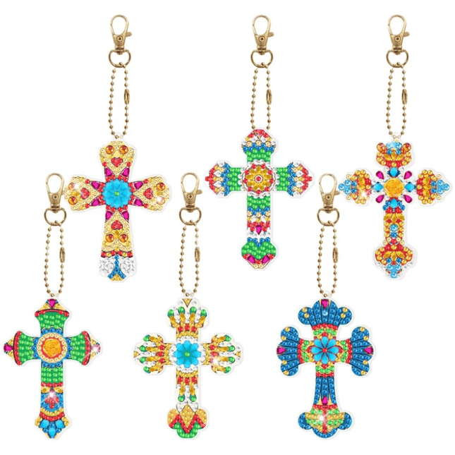 6 x Kreuz Schlüsselanhänger - Diamond Painting - Kreativsein.shop