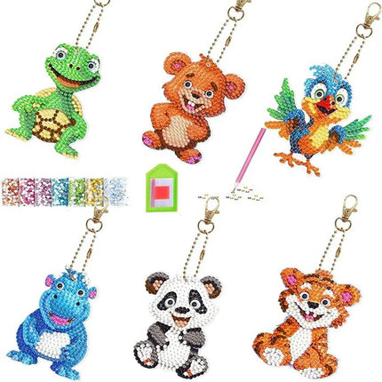 6 x Lustige Tiere Schlüsselanhänger - Diamond Painting - Kreativsein.shop