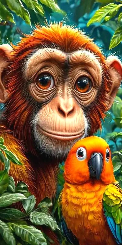 Affe mit Vogel - 5D DIY Diamond Painting - Kreativsein.shop