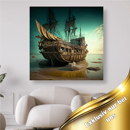 Altes Segelschiff am Strand - 5D DIY Diamond Painting - Kreativsein.shop