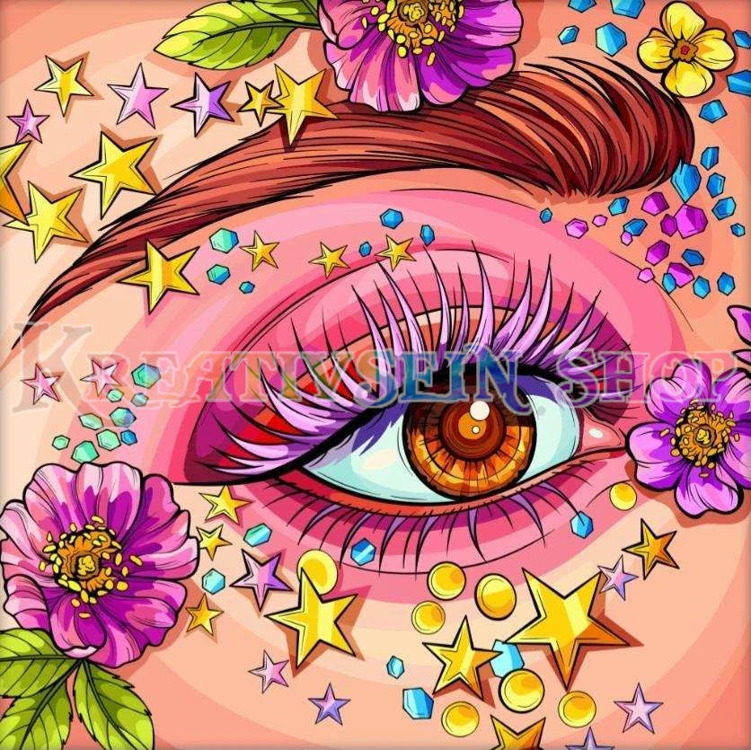 Auge mit Blumen und Sternen - Diamond Painting Kreativ sein Shop