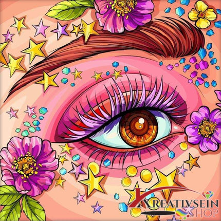 Auge mit Blumen und Sternen - Malen nach Zahlen - Kreativsein.shop