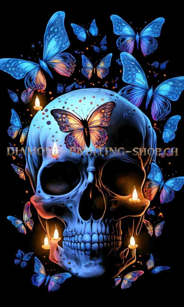 Blauer Schädel mit Schmetterlingen - 5D DIY Diamond Painting - Kreativsein.shop