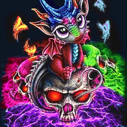 Bunter Drache sitzt auf Schädel - Voll AB 5D DIY Diamond Painting - Kreativsein.shop