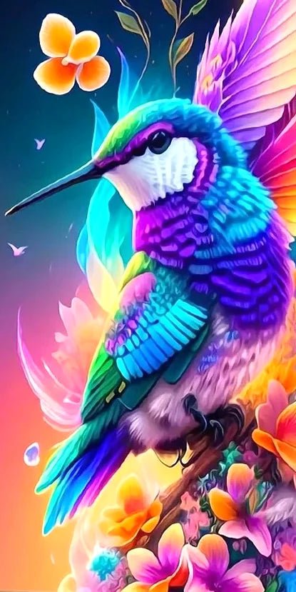 Bunter Kolibri mit Blumen - 5D DIY Diamond Painting - Kreativsein.shop