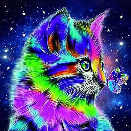 Buntes Kätzchen mit Schmetterling - 5D DIY Diamond Painting - Kreativsein.shop