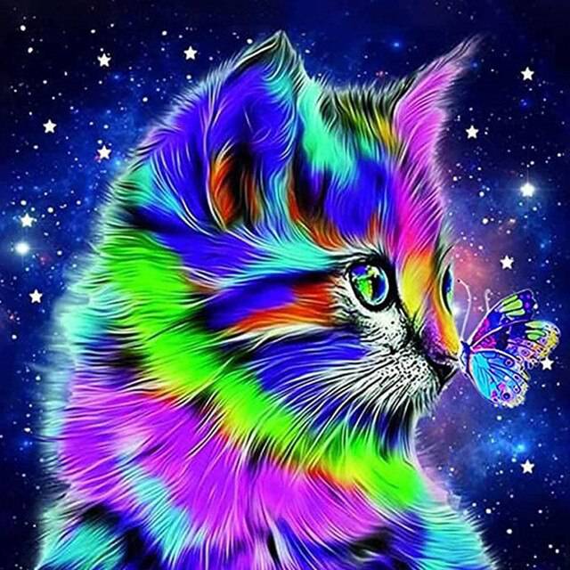 Buntes Kätzchen mit Schmetterling - 5D DIY Diamond Painting - Kreativsein.shop