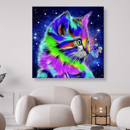 Buntes Kätzchen mit Schmetterling - 5D DIY Diamond Painting - Kreativsein.shop
