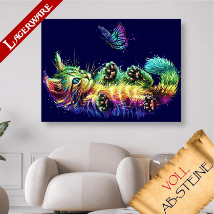 Buntes Kätzchen mit Schmetterling LA - Voll AB 5D DIY Diamond Painting - Kreativsein.shop