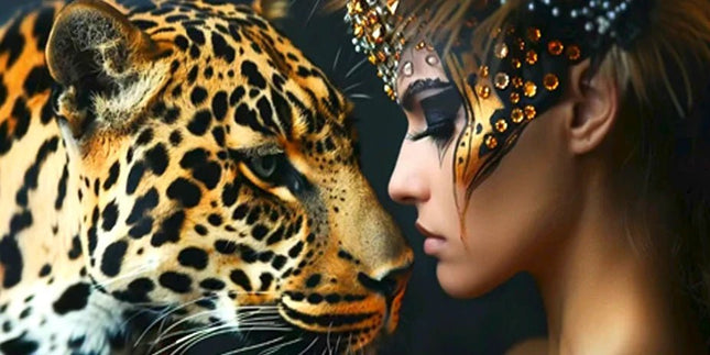 Der Leopard und die Frau - 5D DIY Diamond Painting - Kreativsein.shop