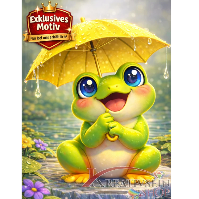 🐸 Kawaii Diamond Painting Set „Süßer Frosch mit Regenschirm“ – Fröhliches DIY Motiv