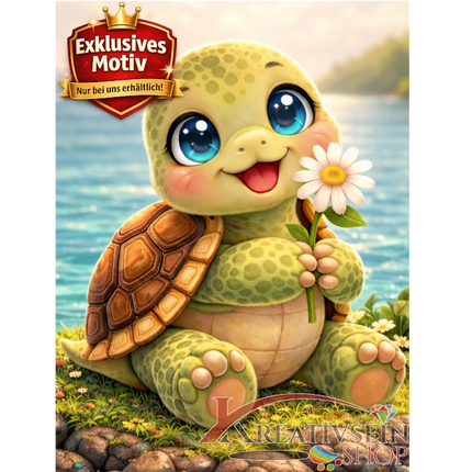 🐢 Kawaii Diamond Painting Set „Süße Schildkröte am Meer“ – Niedliches DIY Motiv