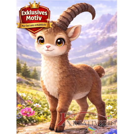🐐 Kawaii Diamond Painting Set „Süßer Steinbock in den Alpen“ – Niedliches DIY Motiv