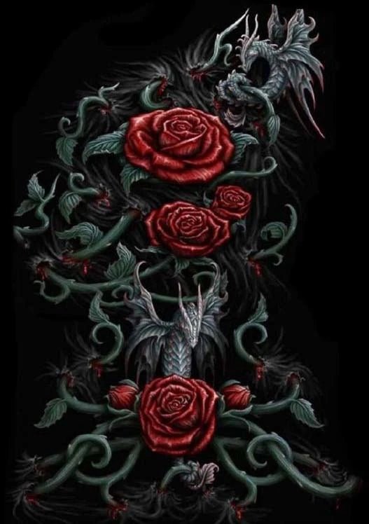 Drachen im Rosenstrauch - 5D DIY Diamond Painting - Kreativsein.shop