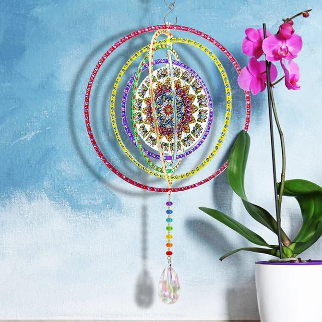 Drehbare runde Mandala mit Blumenkreis Windspiel - Diamond Painting - Kreativsein.shop