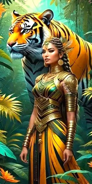 Dschungelfrau mit Tiger - 5D DIY Diamond Painting - Kreativsein.shop