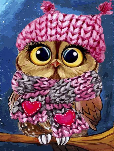 Eule mit Mütze und Schal - 5D DIY Diamond Painting - Kreativsein.shop
