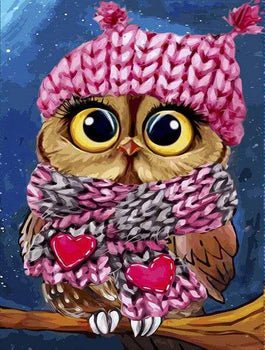 Eule mit Mütze und Schal - Malen nach Zahlen - Kreativsein.shop