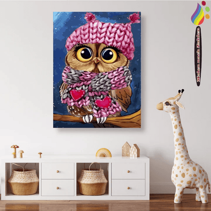 Eule mit Mütze und Schal - Malen nach Zahlen - Kreativsein.shop