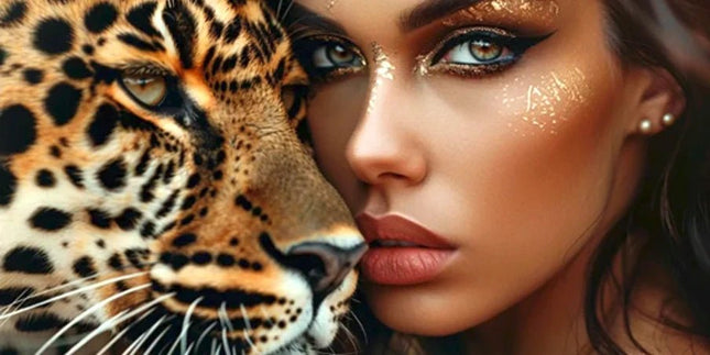 Frau und Leopard - 5D DIY Diamond Painting - Kreativsein.shop