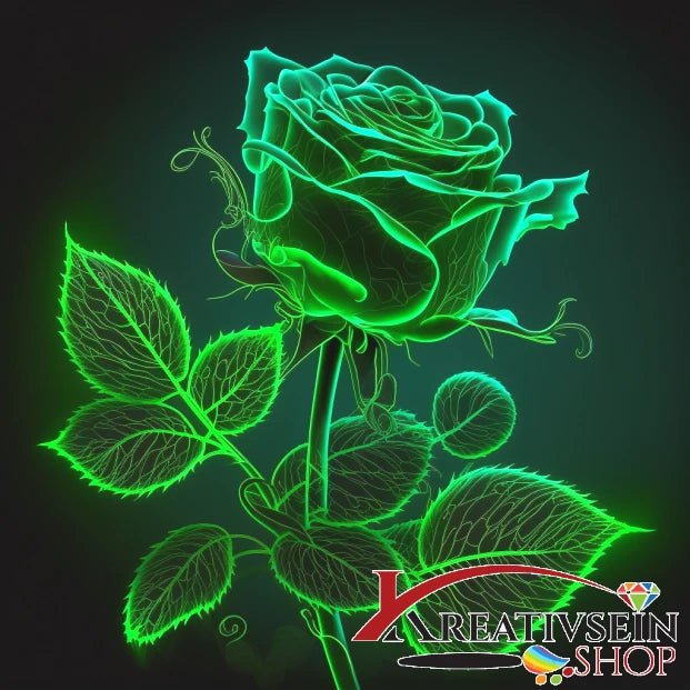 Grüne Rose mit Stiel leuchtend - Malen nach Zahlen - Kreativsein.shop