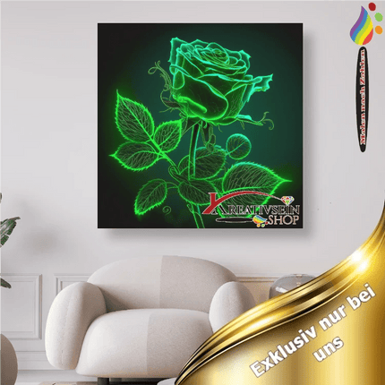 Grüne Rose mit Stiel leuchtend - Malen nach Zahlen - Kreativsein.shop