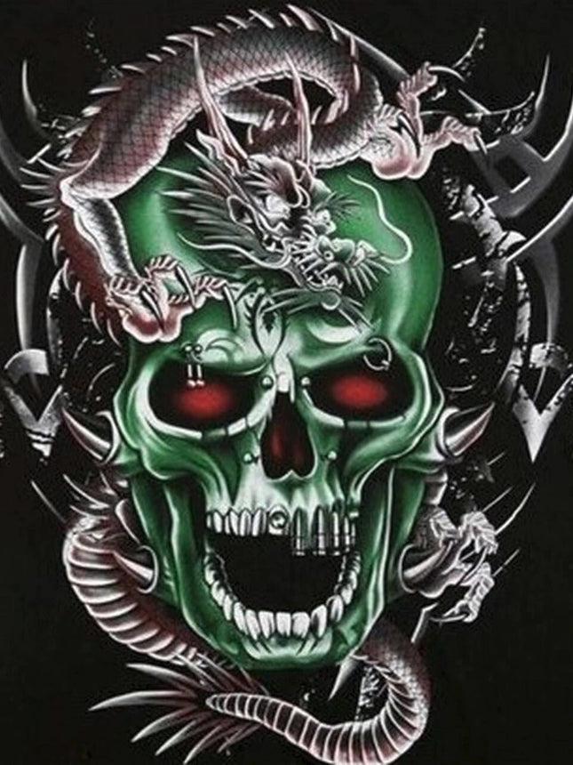 Grüner Schädel mit Drachen - 5D DIY Diamond Painting - Kreativsein.shop