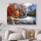 Herbstlandschaft in den Bergen mit Haus und See - Diamond Painting - Kreativsein.shop