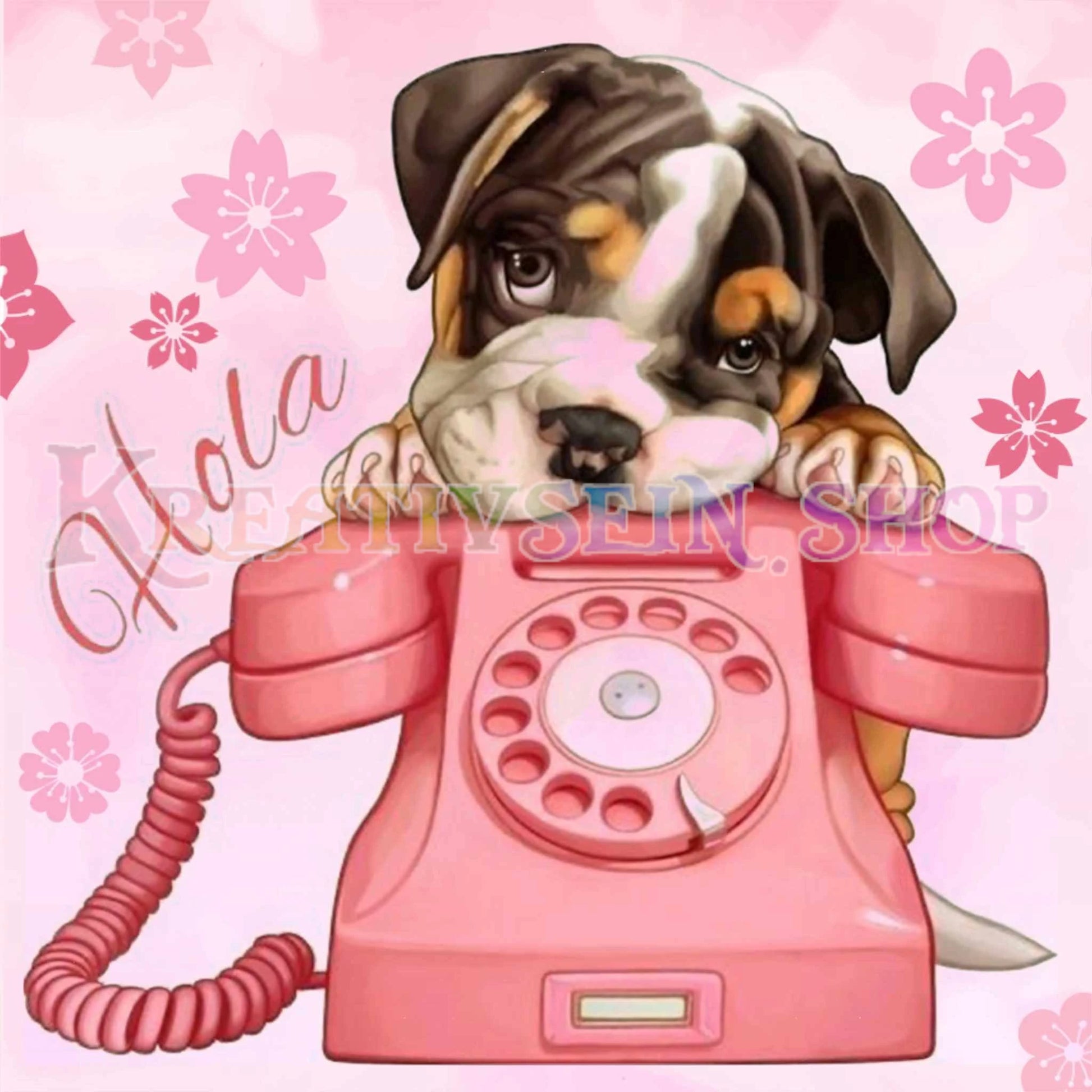 Hund mit Telefon - Diamond Painting Kreativsein shop