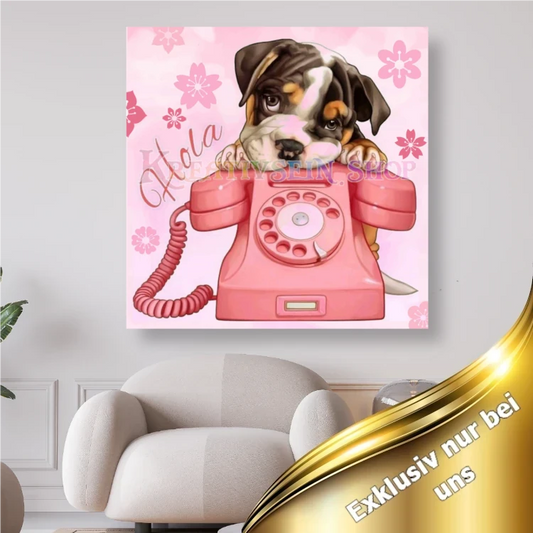 Hund mit Telefon - Diamond Painting Kreativ sein Shop