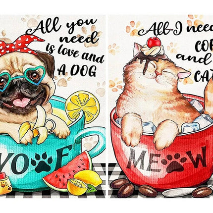 Hund und Katze in der Tasse - Voll AB 5D DIY Diamond Painting - Kreativsein.shop