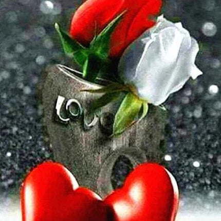 I Love You zwei Rosen und zwei rote Herzen - 5D DIY Diamond Painting - Kreativsein.shop