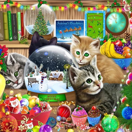 Kätzchen unter dem Weihnachtsbaum - Voll AB 5D DIY Diamond Painting - Kreativsein.shop