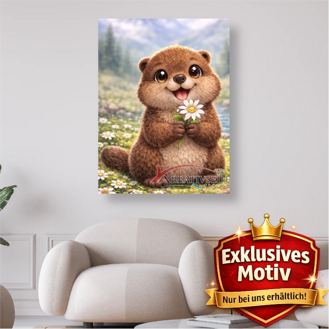 🦫 Kawaii Diamond Painting Set „Süßes Murmeltier mit Blume“ – Liebevolles DIY Motiv